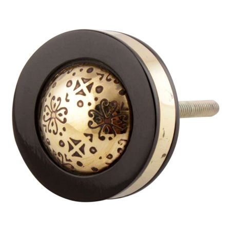 Black And Golden Brass Tiny Flower Resin Drawer Knob